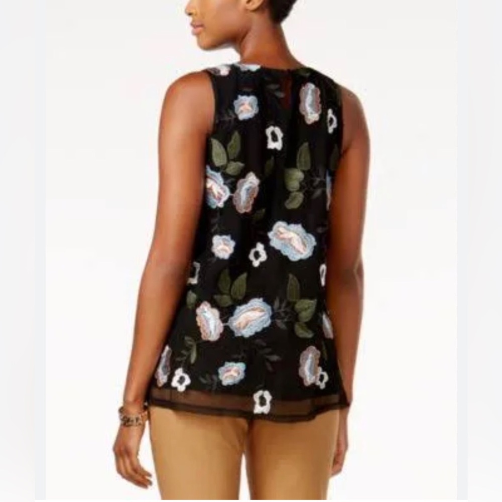 Charter Club semi sheer Black Floral Embroidered‎ Mesh Tank Blouse Top - Picture 3 of 10